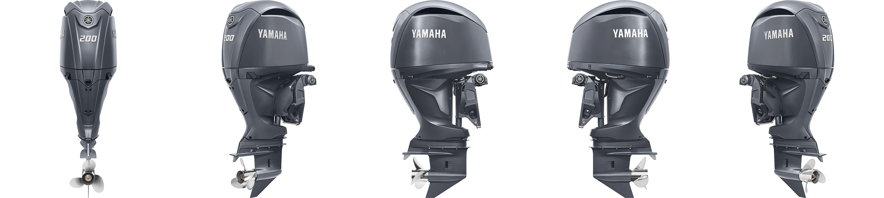 360 view of Yamaha F200 Outboard in gray.