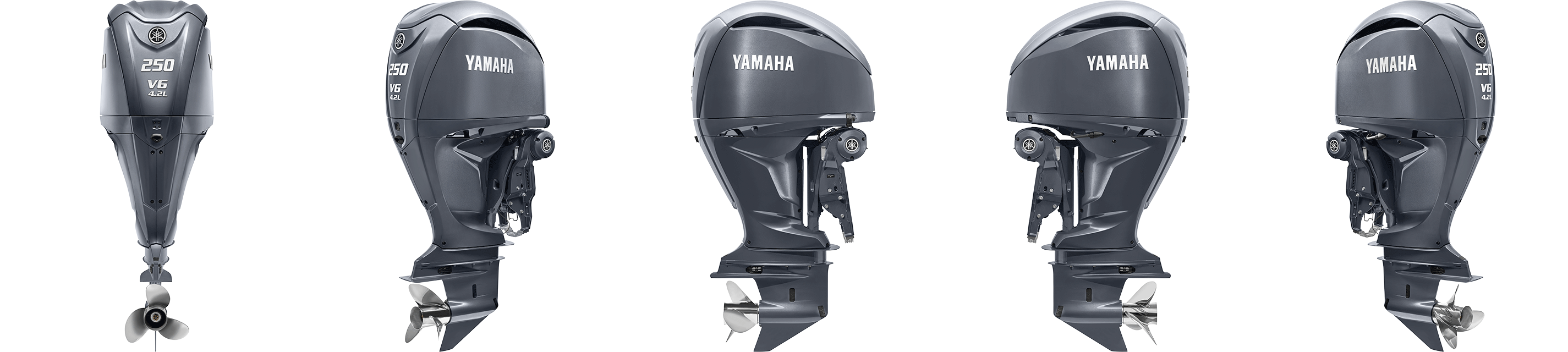 360 view of Yamaha F250 Outboard in gray.